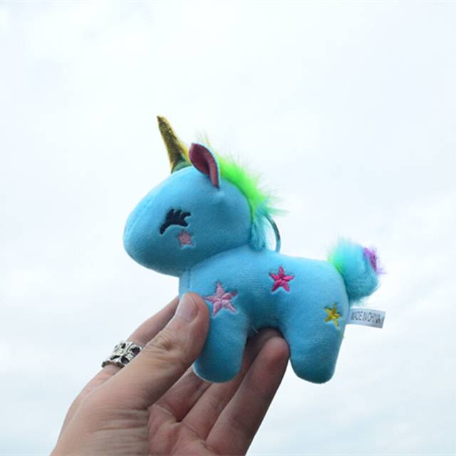 (Blue) Charming Miniature Plush Unicorn Keychain Soft Cotton Mini Horse Bag Charm