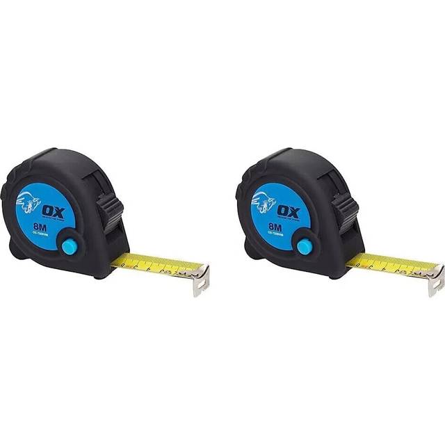 Ox trade 8m tape measure – metric only black / blue pack of 2