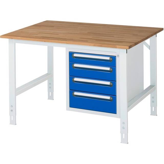 base container with 4 drawers 1 x 90, 2 x 120, 1 x 140 mm, base container with 4 drawers 1 x 90, 2 x 120, 1 x 140 mm, WxD 1250 x 1000 mm, solid beech wood panel, thickness 25 mm - light grey RAL 7035