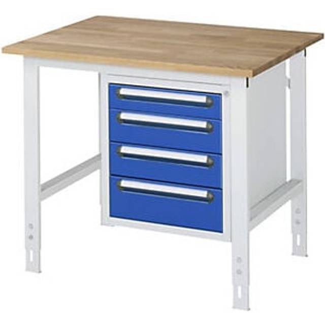 base container with 4 drawers 1 x 90, 2 x 120, 1 x 140 mm, base container with 4 drawers 1 x 90, 2 x 120, 1 x 140 mm, WxD 1000 x 800 mm, solid beech wood panel, thickness 25 mm - light grey RAL 7035