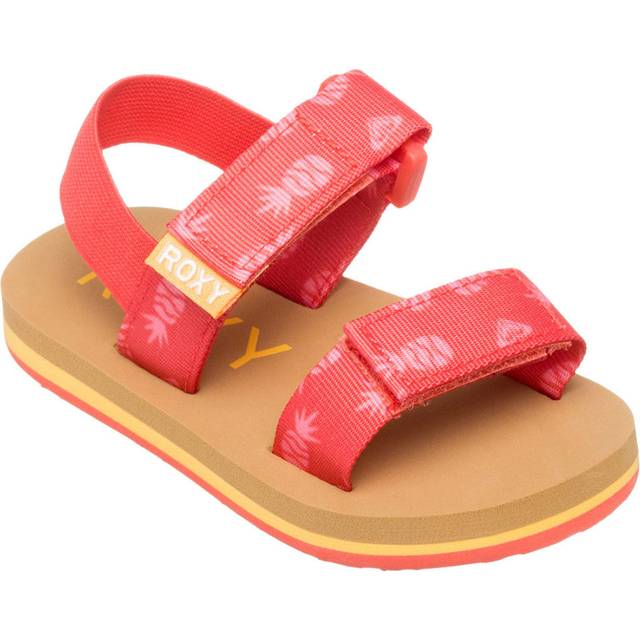 Girl's Roxy Infant Kids Cage Strappy Floral Flip Flops Sandals - Red - Size: 8K
