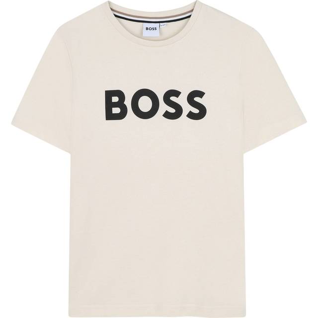 Hugo Boss, T-Shirts, male, Beige, 5 Y, Logo Print Beige T-Shirt