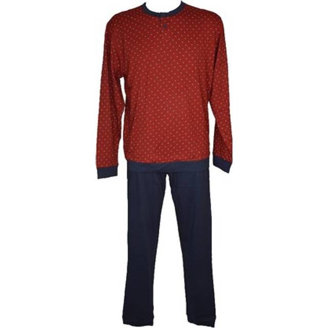 Ragno men's pajamas summer cotton henley collar shirt and long trousers with cuf