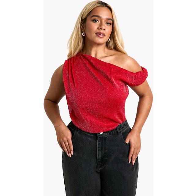 Womens Plus Twist Nekcline Glitter Mesh Top - Red - 26
