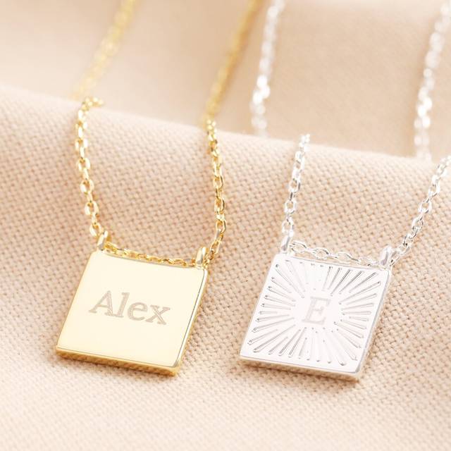 Personalised Sunbeam Square Pendant Necklace - gold/silver - one size