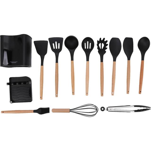 13pcs Camping Cookware Set Heat Resistant Wooden Handle Safe Odorless Black Picnic Cookware Kit L