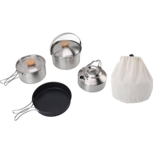 Camping Cookware Set Stainless Steel Pot Pan Kettle Kit Portable Lightweight Outdoor Cooking Set L