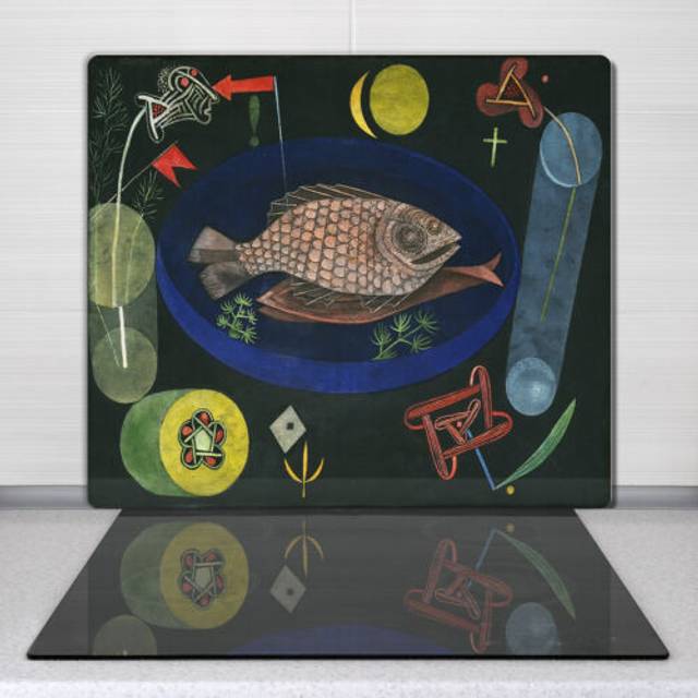Big glass worktop kitchen chopping board around the fish paul klee 60x52 cm