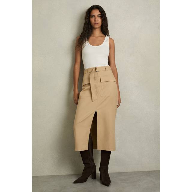 Reiss Oakley Split Pencil Skirt, Camel