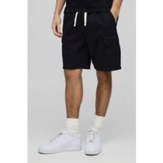 Elasticated Waist Black Slim Fit Cargo Shorts - XS