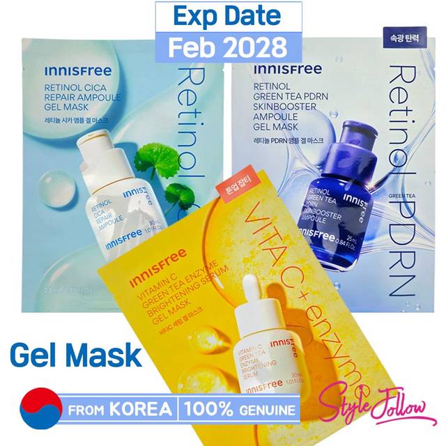 5pcs_[INNISFREE] 3-types Ampoule Gel Mask 23ml (Retinol Cica / Vitamin C Brightening / Retinol Green Tea PDRN) [5pcs] Vitamin C