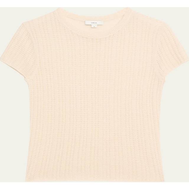 Crewneck Waffle-Knit Top - WHITE SAND - Small