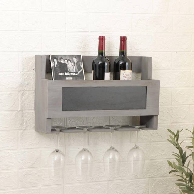 Aylsham Fully Assembled Wine Bottle and Glass Storage Shelving Unit - Grey Wood (76.2cm H X 127cm W X 33.02cm D)