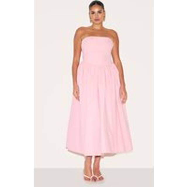 Plus Candy Pink Woven Bandeau Ruched Skater Midaxi Dress, Pink - 16