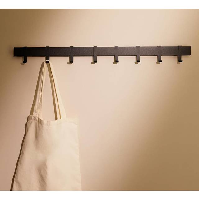 Matt White Metal Coat Rack Wall - Mounted, 80 cm, Featuring Slidable Hooks - Ideal Clothes Rail - Matt Black (7.5cm H X 80cm W X 4.7cm D)