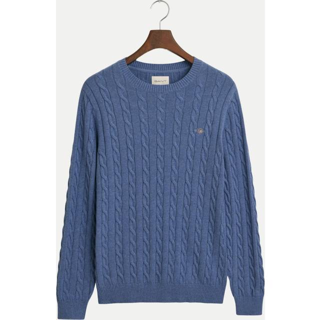 GANT Cotton Cable Crew Neck Pullover Denim Blue Melange