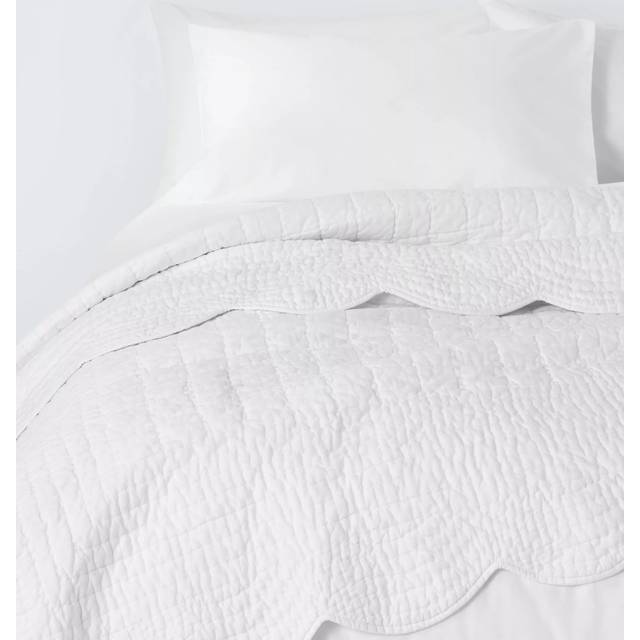 John Lewis Scallop Cotton Quilted Bedspread, White