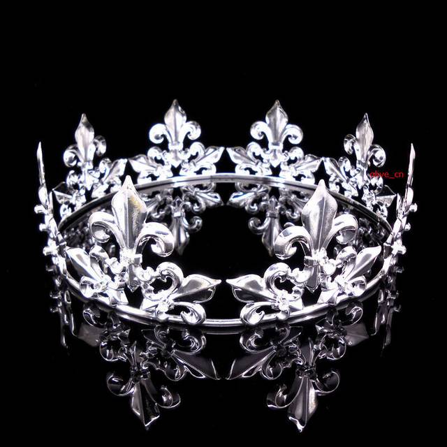 Men's Imperial Medieval Fleur De Lis Silver King Metal Crown 5.5cm Tall 56.5cm C