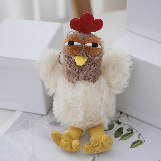 (Beige Brown) Plush Cute Chicken Keychain Long Fur Adorable Girls Bag Charm Pp Cotton Filling