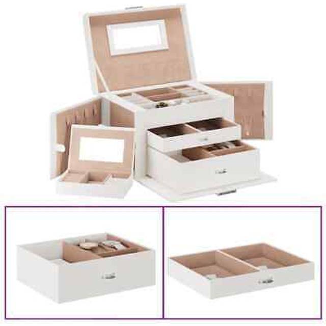 vidaXL Jewellery Box 3-Layer with Mirror Lockable White 26x18x17.5 cm