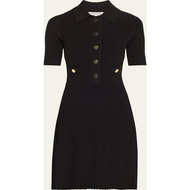 Lauper Short-Sleeve Ribbed Mini Dress - BLACK - Small