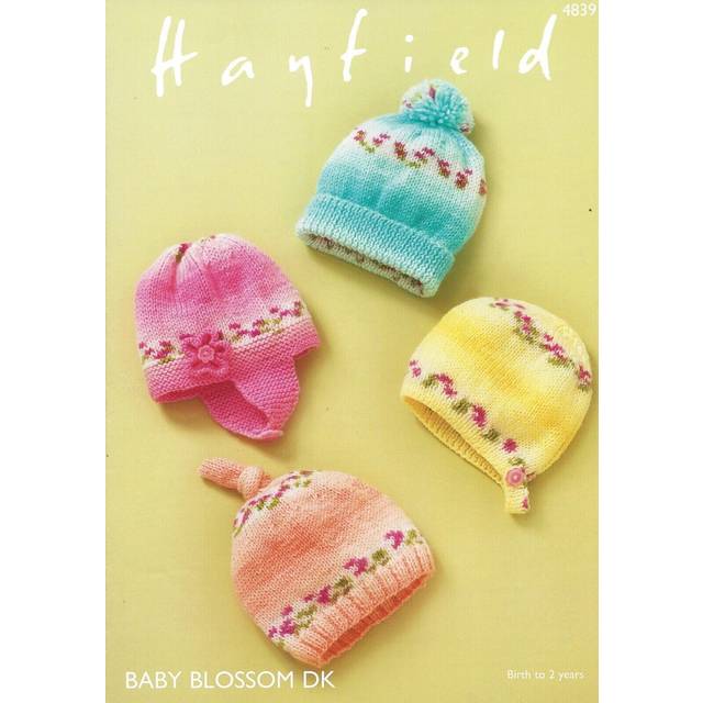 Hayfield baby blossom dk knitting pattern - 4839 birth to 2 years hats