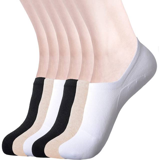 DIBAOLONg Womens No Show Socks Non Slip Flat Boat Line Low cut Socks (6 Packs) Beige
