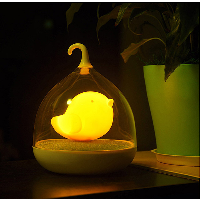 Baby Nattlampa, Söt fågel LED-lykta i Totoro-stil, uppladdningsbar, vibrationsensor - Gul