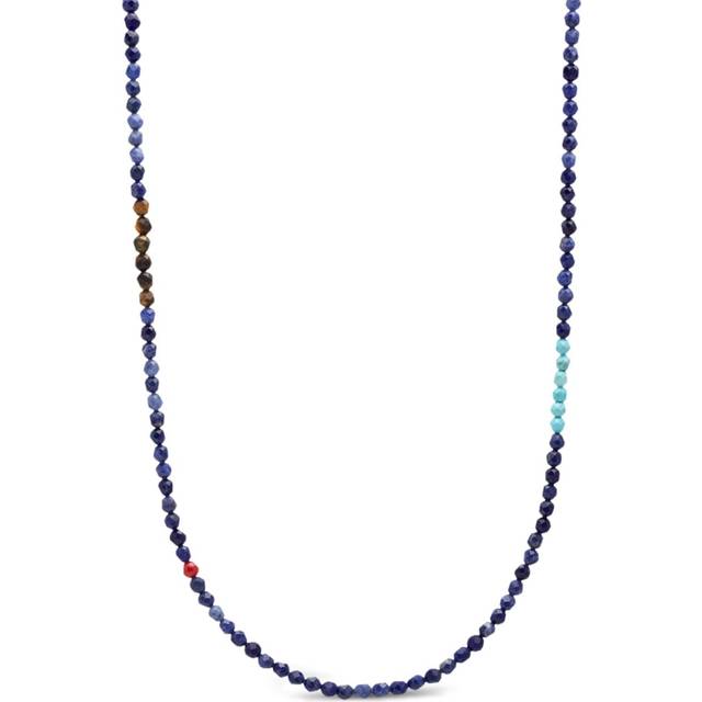 Nialaya Jewelry - long beaded necklace - men - Tiger eye/Turquoise/Dumortierite/Hematite/stainless steel - 26 - Blue