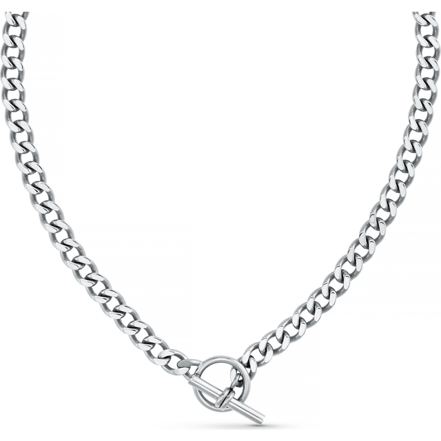 LUXE Flat Curb T-Bar Necklace - Silver - Orelia LUXE