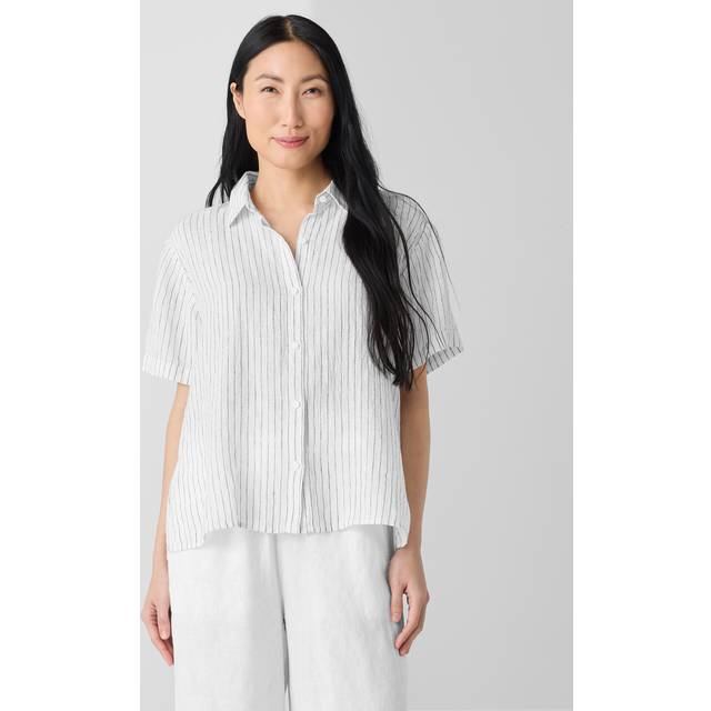 Button-Down Striped Organic Linen Shirt - WHITEBLACK - X-Small