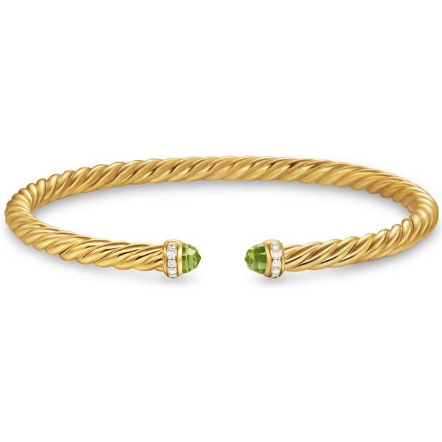 David Yurman - 18kt yellow gold Cablespira® Flex diamond bracelet (4mm) - women - 18kt Yellow Gold/Peridot - M
