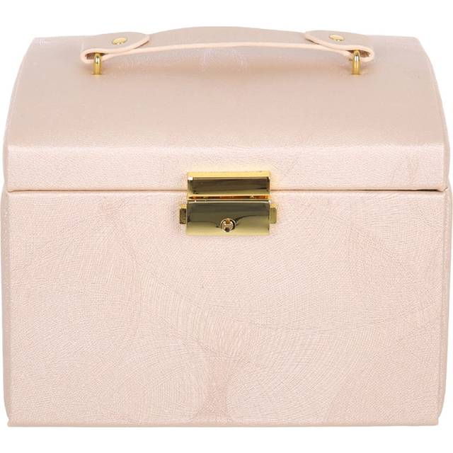 H&O Direct 2 Drawer Pink Faux Leather Jewellery Box - 12 x 17.5 x 13.5cm