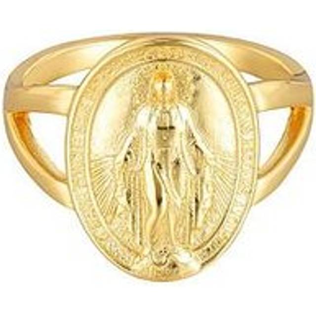 V by Very Gold Plated Sterling Silver Miraculous Medal Ring, Gold, Size T, Women