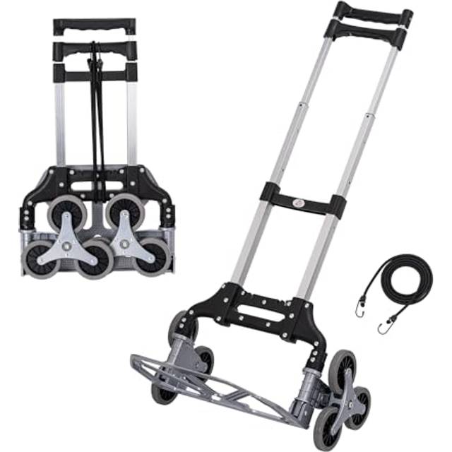 Folding Trolley Aluminium Stairs Climbing Foldable Hand Truck Cart Sack Barrow 70kg Loading Capacity Adjustable Height with 6-Wheels & Cord for Indoor