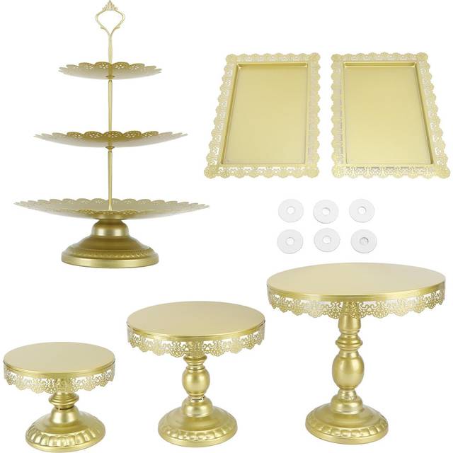 6 PCS Gold Cake Stands Set Iron Exquisite Retro Wedding Tiered  Cake Stand with Trays for Cupcakes L