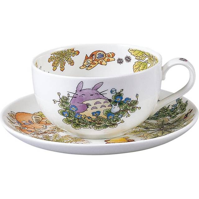 Noritake T97285A/4660-1 My Neighbor Totoro Milk Tea Cup & Saucer, 11.8 fl oz (325 cc), Large Dog Fuguri, Microwave Safe, 1 Guest, Bone China