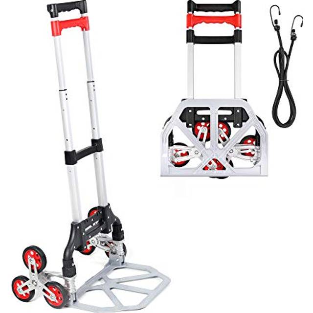 Navaris Folding Hand Trolley - Lightweight Aluminium Collapsible Dolly Truck with Wheels - Stair Climbing Cart Carrier for Goods with Bungee Cord