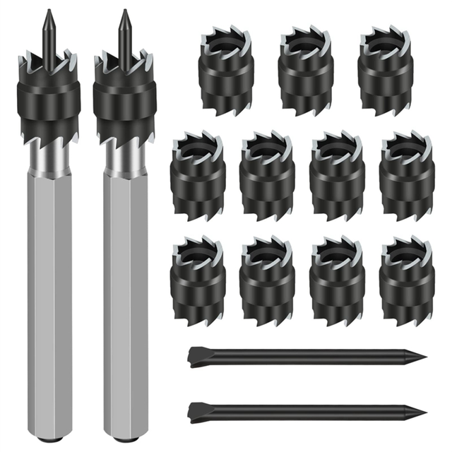 15Pack Rotary Spot Weld Cutter Sets Double,3/8inch HSS Remover Drill Bits Hex Sheet Hole
