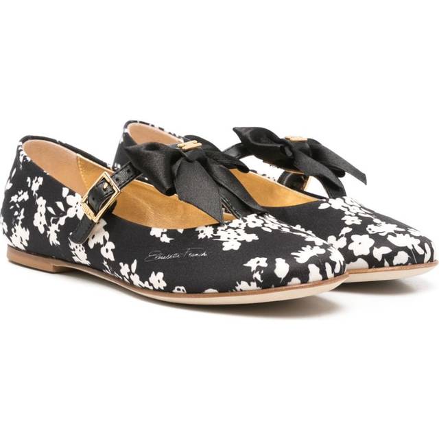 Elisabetta Franchi La Mia Bambina - floral-print ballet flats - kids - Leather/Fabric/Rubber/Calf Leather - 32 - Black