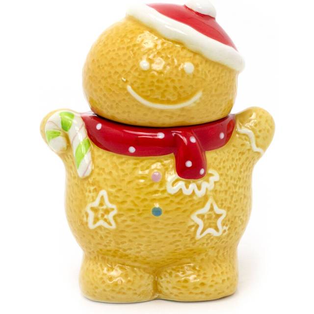 Small Gingerbread Boy Christmas Storage Jar | Ceramic Gingerbread Cookie Jar Biscuit Barrel | Christmas Food Storage Pot Kitchen Jar With Lid - 18cm