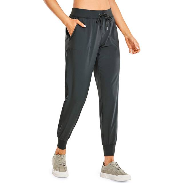 "CRZ YOGA Women's Lightweight Workout Joggers 27.5"" - Travel Casual Outdoor Running Athletic Track Hiking Pants with Pockets Melanite Medium"