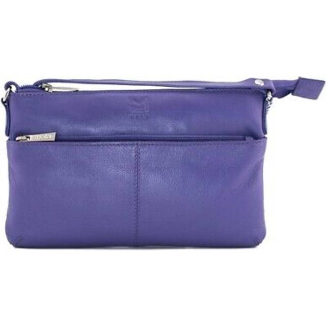 Mala leather anishka slim midi double pocket cross body bag - purple -
