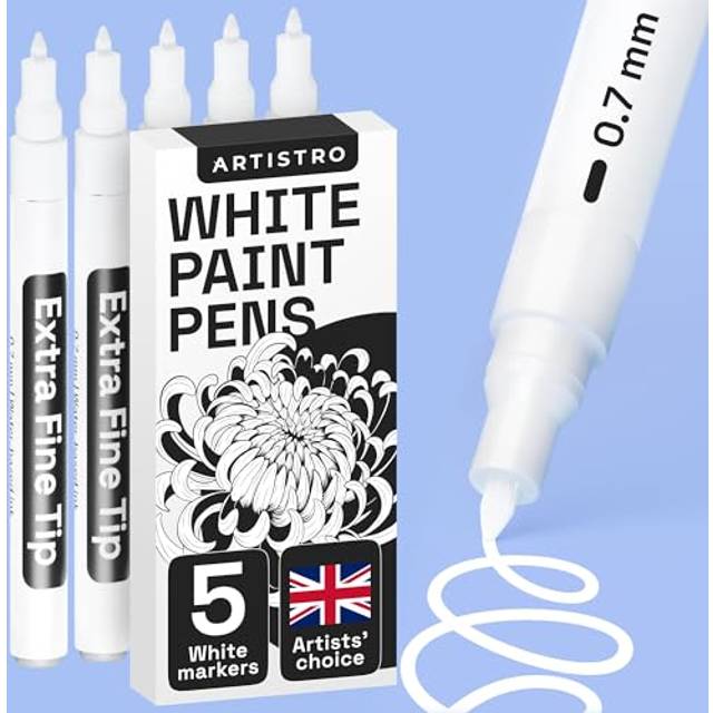 White Paint Pen for Rock Painting, Stone, Ceramic, Glass, Wood, Tire, Fabric, Metal, Canvas. Set of 5 Acrylic Paint White Marker Water-based