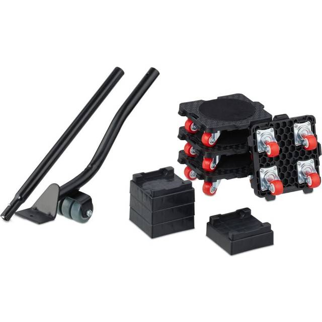 Furniture Lifter and Mover's Dolly, Transport Roller, up to 300 kg, 4 Attachments, Heavy Lifting, Black/Red - Relaxdays