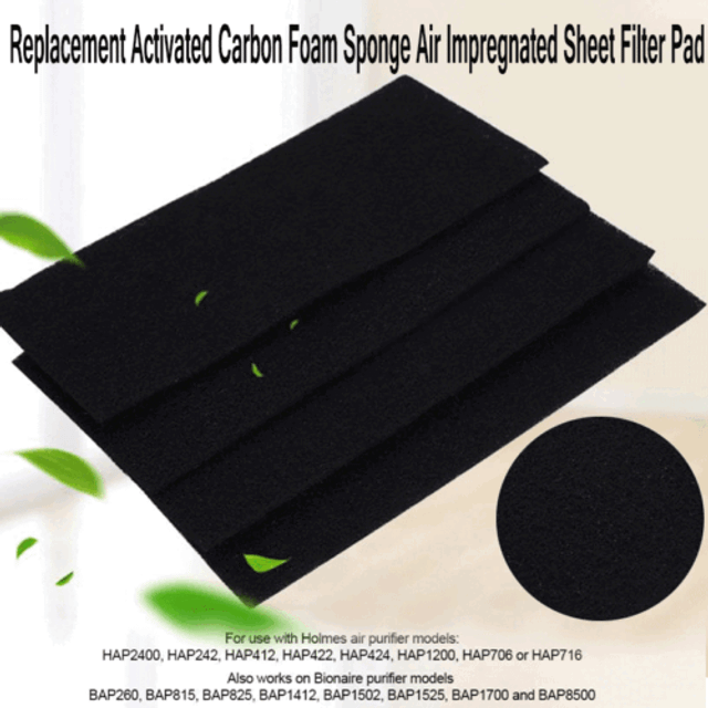 4x universal black activated carbon foam sponge air impregnat sheet filter pads