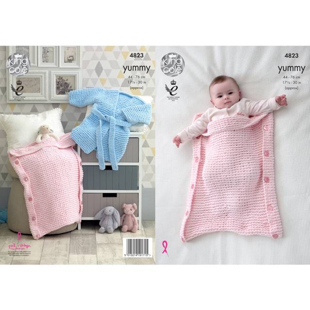 King Cole 4823 Chunky Knitting Pattern Baby Bath Robe & Sleeping Bag