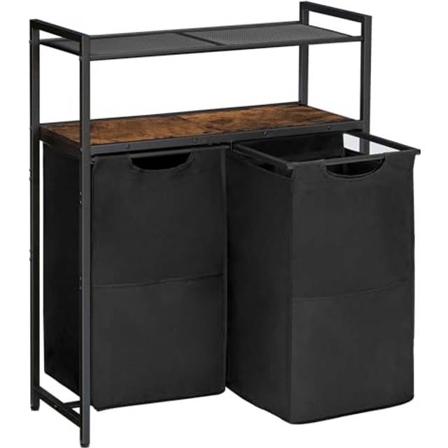 Laundry Basket, Washing Baskets for Laundry, Laundry Sorter, Laundry Hamper, 2 x 49.5L, with 2 Pull-Out and Removable Bags, 2 Shelves, for Bathroom