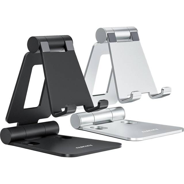 NULAXY 2 Pack Dual Folding Adjustable Phone Stand Compatible with iPhone 16 15 14 13 12 11 Xs Xr X 8 HUAWEI Galaxy All Smartphones Black & Silver