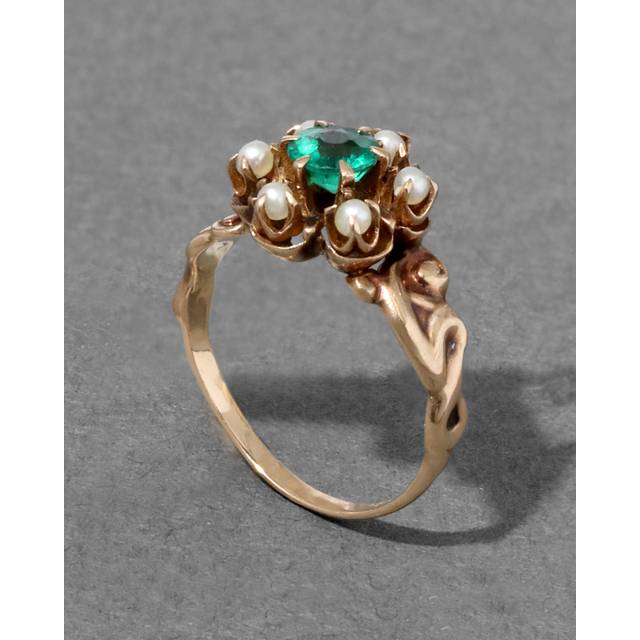 Alexis Bittar Antique Pearl Halo Emerald Ring In 1K in Gold Size 4  | Statement Jewelry from Alexis Bittar (4)
